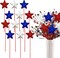 12-Piece Glittery Patriotic Star Picks – Red, White & Blue Foam Star Sticks for 4th of July, Memorial Day & Independence Day Party Table Centerpiece Decorations